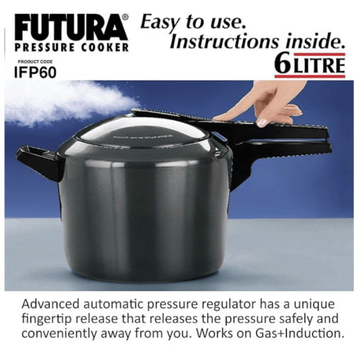 Hawkins Futura 6 Litre Pressure Cooker, Hard Anodised Inner Lid Pressure Cooker, Induction Cooker, Pan Cooker, Black (Ifp60), 6 Liter - Image 2